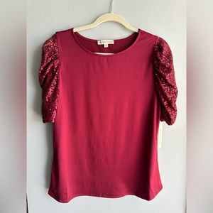 Above & Beyond Size PL nice event or date night top. Puffy pretty sequin sleeves